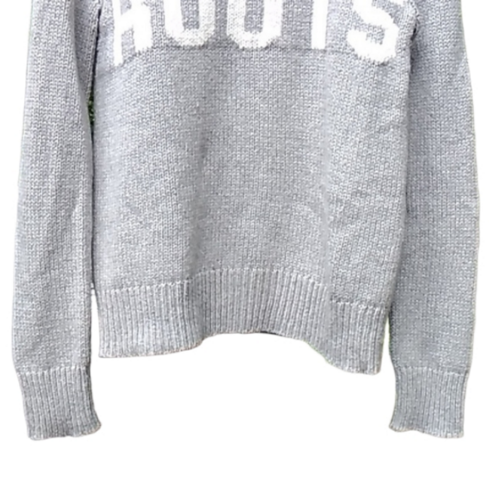 ROOTS Wool Cotton Knit Blend Light Grey Crew Neck Women's Sweater EUC - Picture 3 of 14